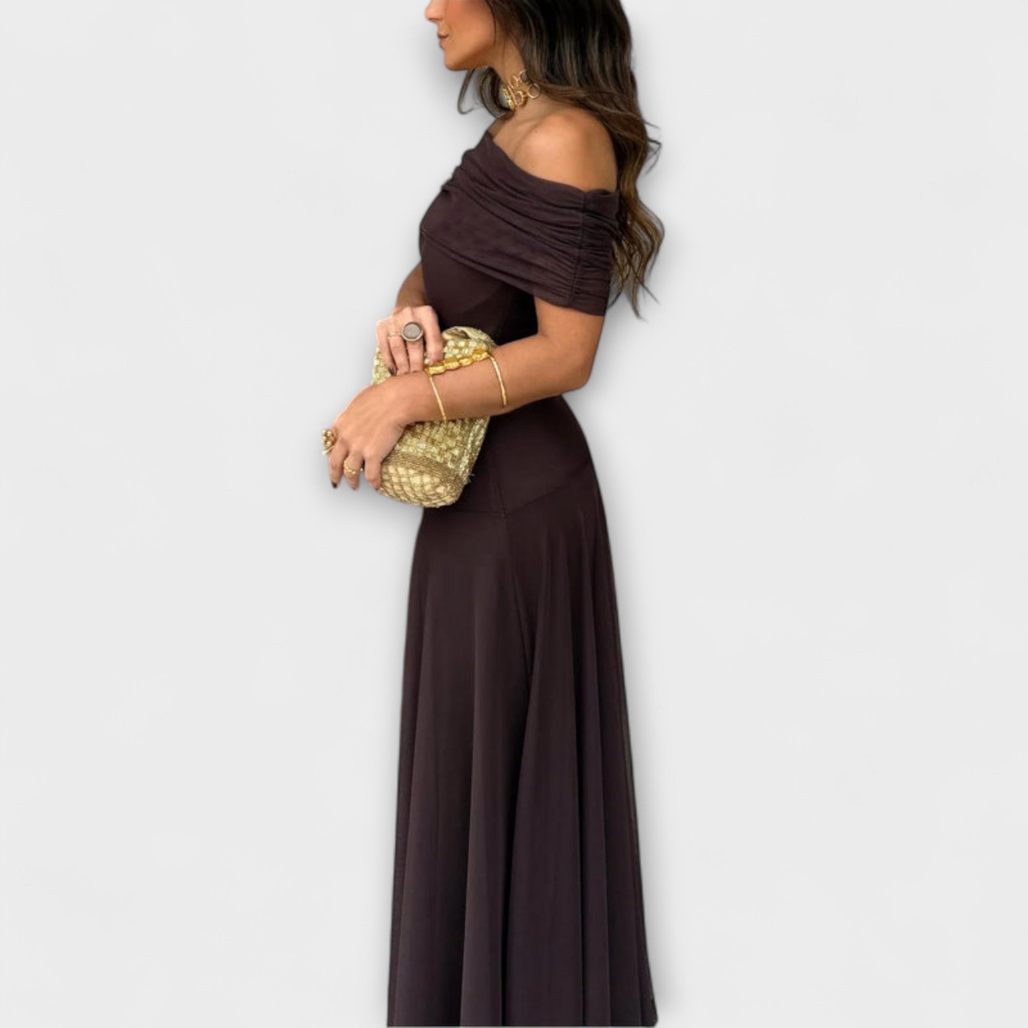 Roxy Robe Maxi Femme – Une Épaule, Corset Structuré & Fente Élégante avec Volants