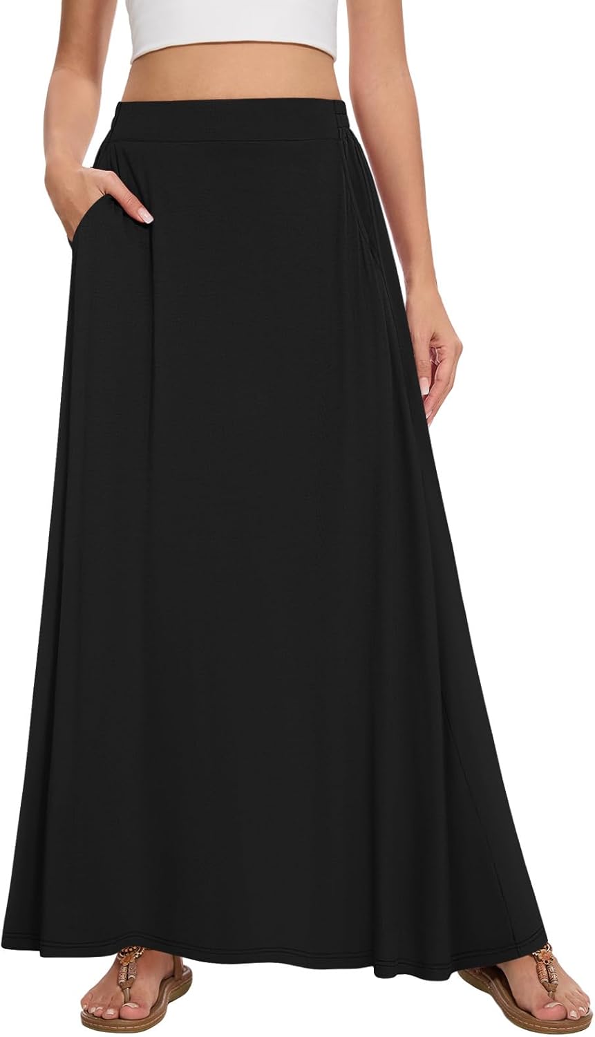 Falda larga maxi para mujer Nina – Falda larga fluida de cintura alta con bolsillos