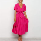 Elisa Robe Maxi Bohème pour Femme – Robe d'Été Élégante avec Taille Haute et Volants