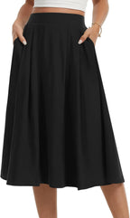 Jupe midi Jade pour femme – jupe fluide taille haute avec poches