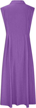 Aurora Robe Femme – Robe Longue Lin Coton, Sans Manches, Boutons
