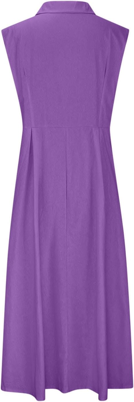 Aurora Vestido Mujer – Vestido Largo de Lino y Algodón, Sin Mangas, con Botones