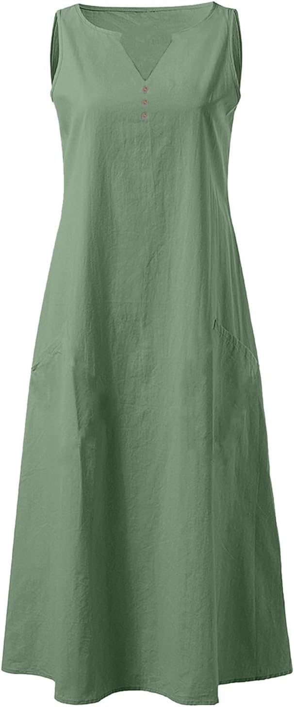 Giulia Robe Maxi en Lin pour Femme – Robe d'Été Sans Manches avec Poches