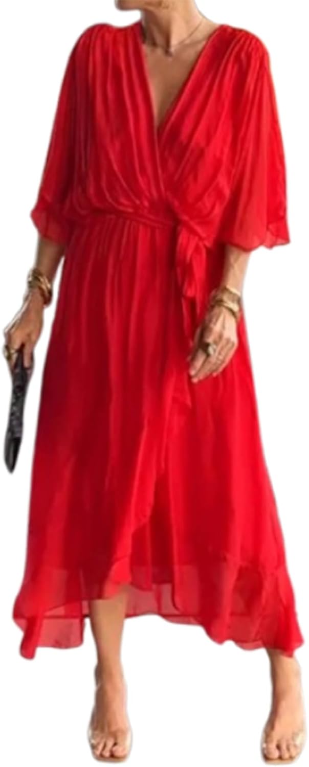 Alessia Vestido Elegante para Mujer – Vestido Maxi con Escote en V y Cintura Alta