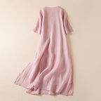 Amelia Vestido Largo Boho para Mujer – Vestido de Algodón y Lino con Bordados Florales