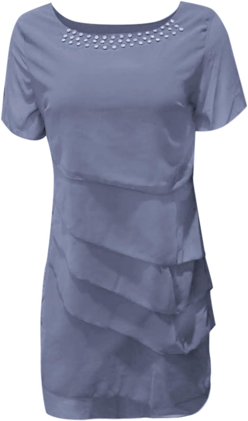Sophia Robe Élégante pour Femme – Robe d'Été en Chiffon avec Volants et Col Rond