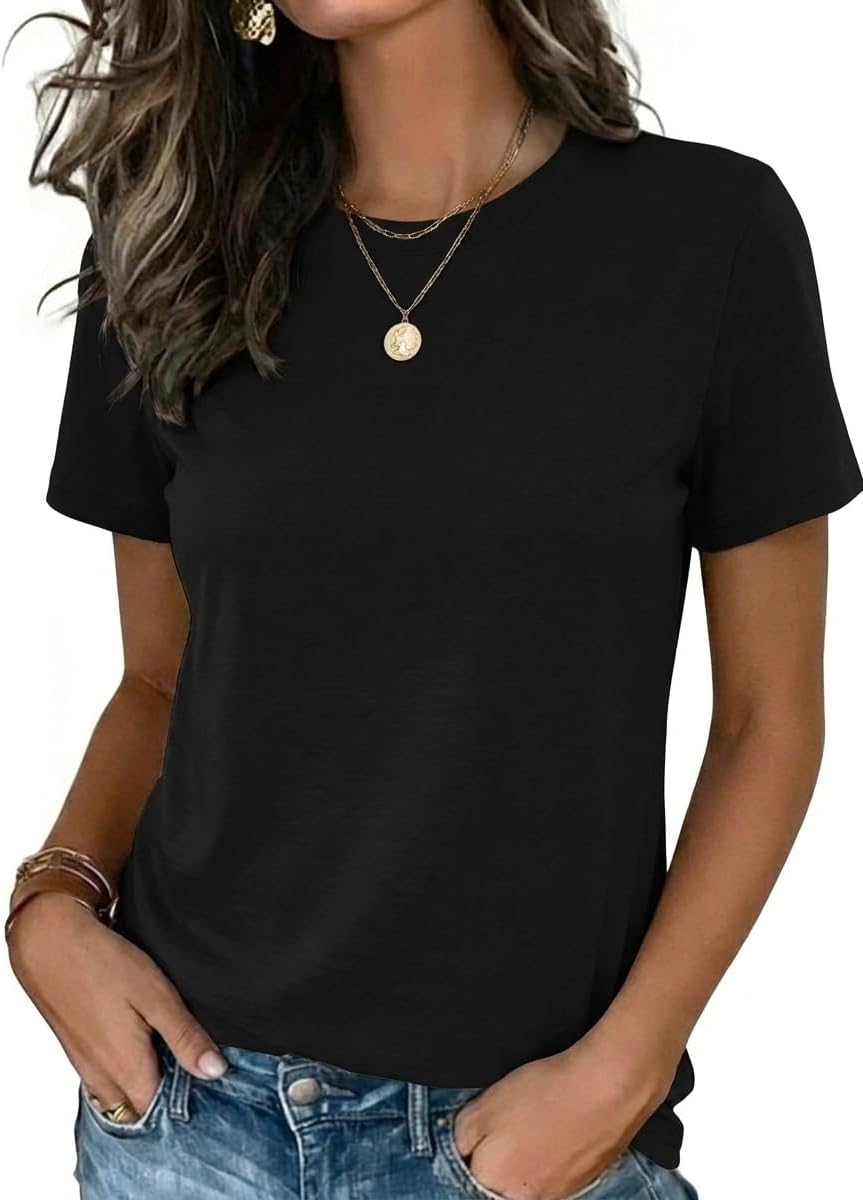 Giada Maglia Mujer Básica – Camiseta de Cuello Redondo, Mangas Cortas, Top Casual Elástico