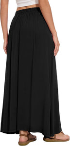 Nina Gonna Maxi Donna – Gonna Lunga Fluida a Vita Alta con Tasche