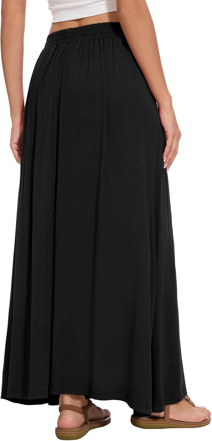 Falda larga maxi para mujer Nina – Falda larga fluida de cintura alta con bolsillos