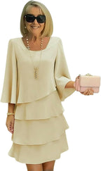 Giulia Robe Femme – Robe Midi à Volants, Col Rond, Coupe Ample Élégante