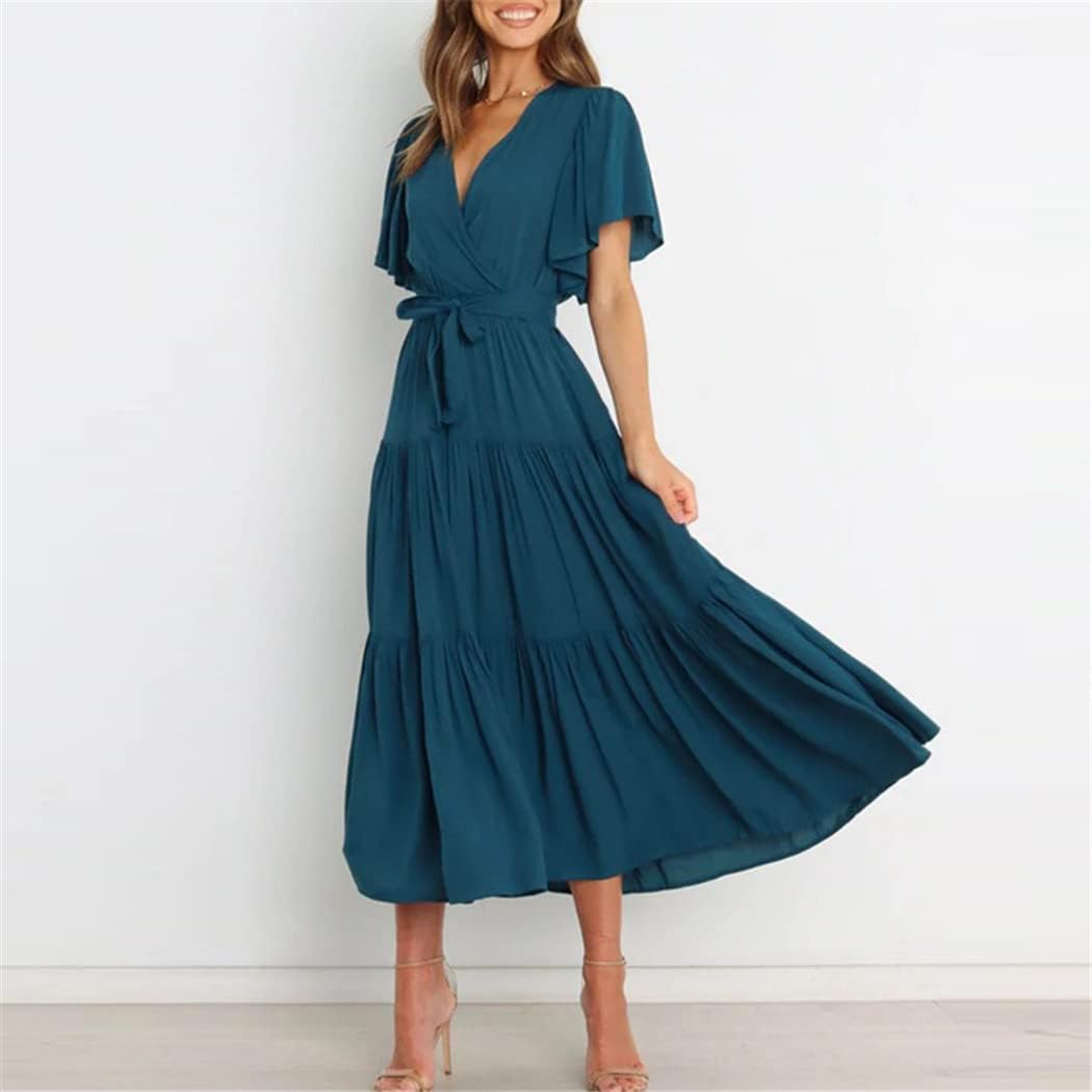 Elisa Robe Maxi Bohème pour Femme – Robe d'Été Élégante avec Taille Haute et Volants