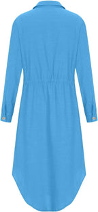Sadie Robe en Lin Femme – Robe Midi Décontractée Élégante avec Boutons et Manches Longues
