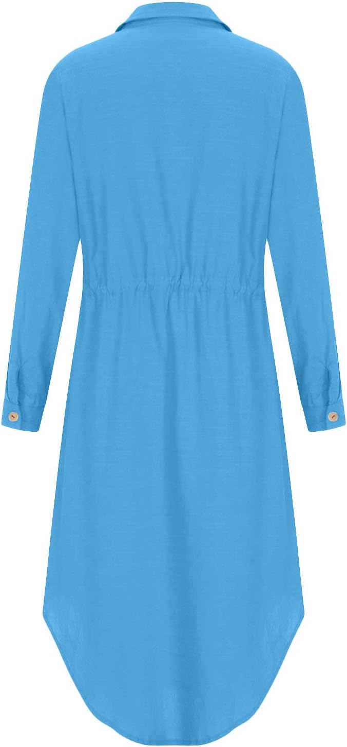 Sadie Robe en Lin Femme – Robe Midi Décontractée Élégante avec Boutons et Manches Longues