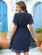 Chiara Robe d'été de maternité pour femme – Robe élégante en chiffon à pois avec col en V