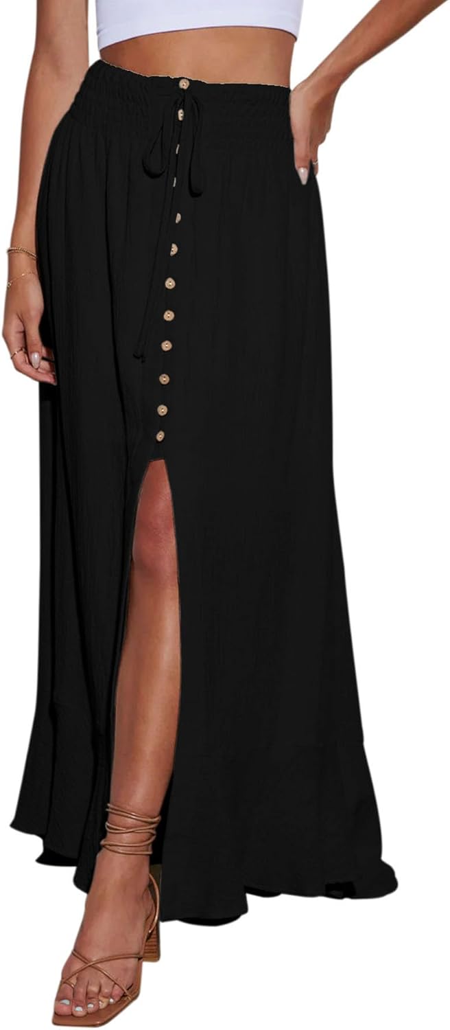 Jupe Mayen Donna – Jupe Maxi d'Été avec Boutons et Fente Frontale