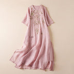 Amelia Vestido Largo Boho para Mujer – Vestido de Algodón y Lino con Bordados Florales