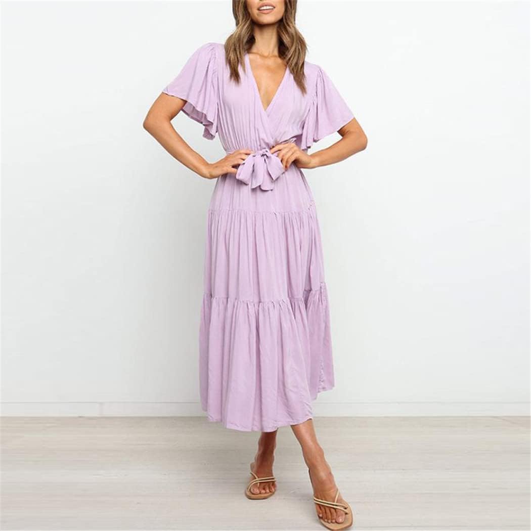 Elisa Robe Maxi Bohème pour Femme – Robe d'Été Élégante avec Taille Haute et Volants
