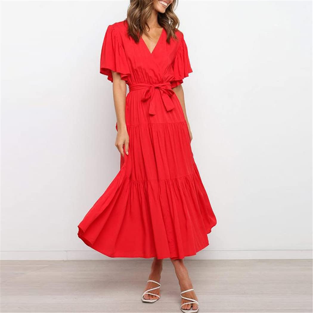 Elisa Robe Maxi Bohème pour Femme – Robe d'Été Élégante avec Taille Haute et Volants
