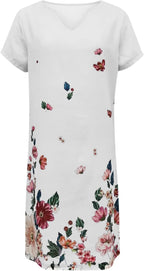 Elisa Robe Midi en Lin pour Femme – Robe Bohème Décontractée avec Col en V et Manches Courtes