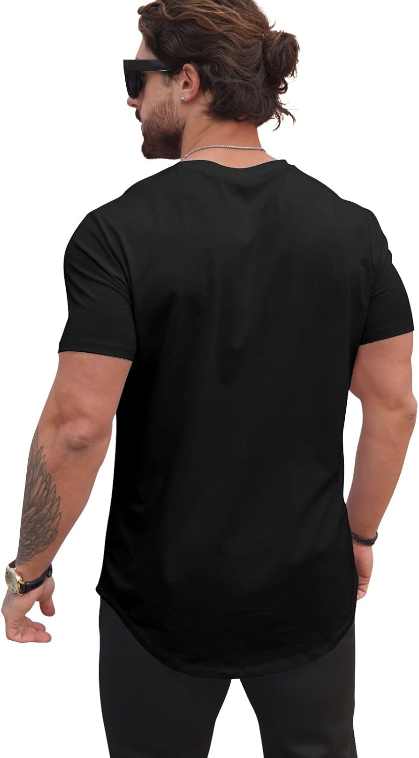 T-shirt longline Mauricio pour homme – T-shirt hipster col rond décontracté premium