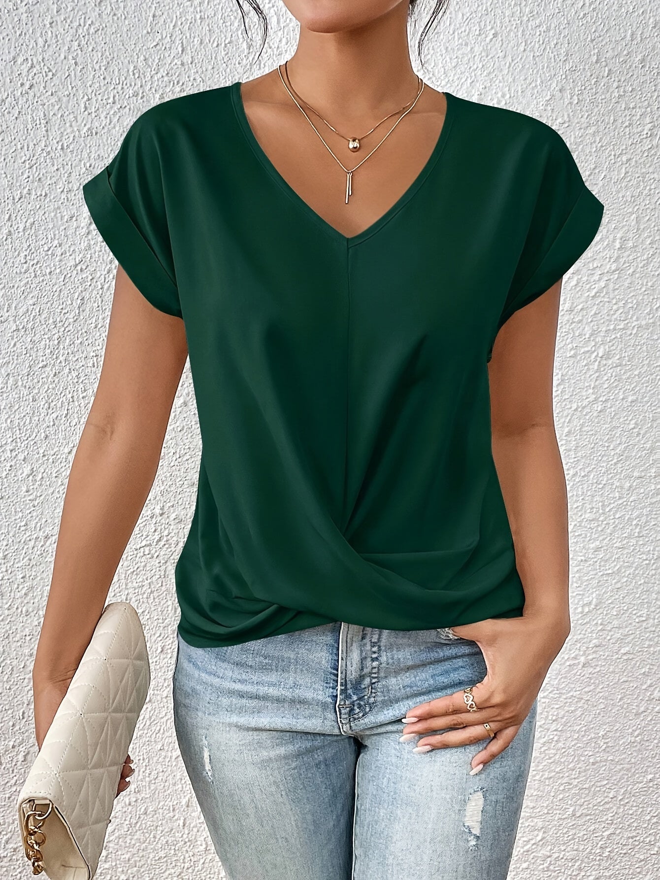 Yasmine Top Mujer – Escote en V con Nudo, Corte Elegante y Comodidad Diaria