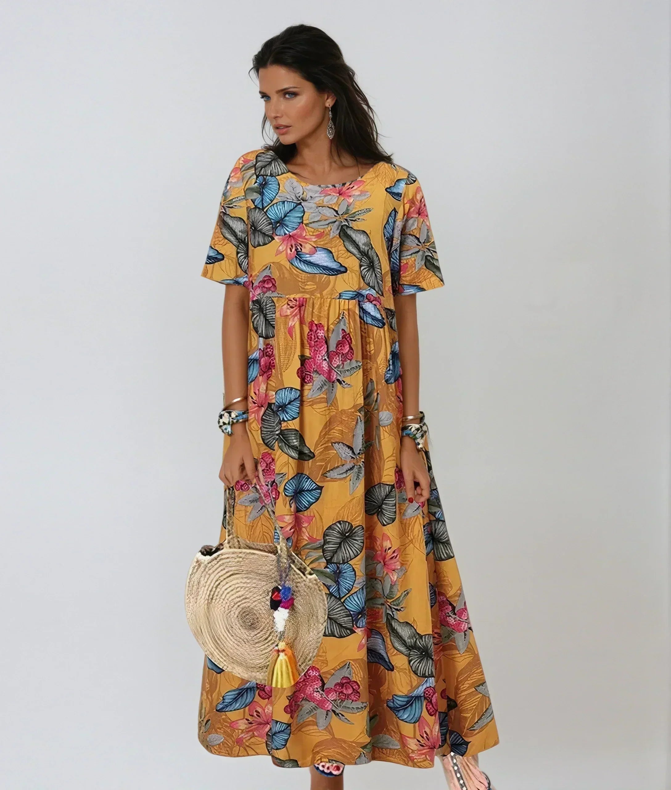 Robe florale Graceful Bloom pour femme – Robe trapèze d'été élégante chic décontracté