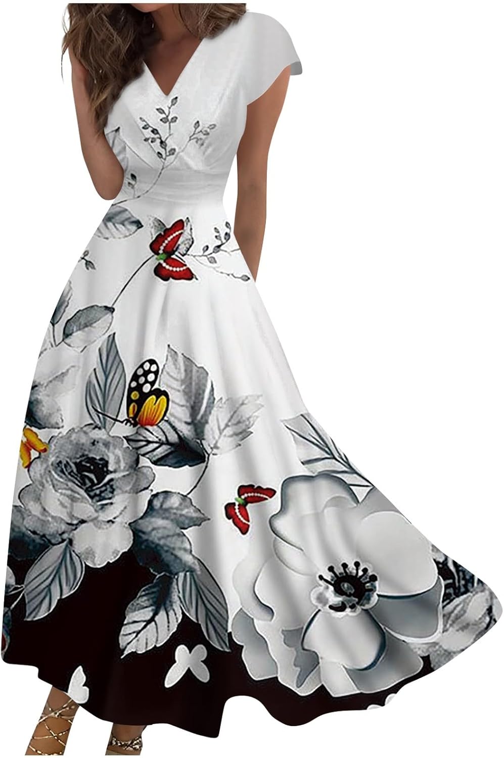 Valeria Robe Élégante pour Femme – Robe Longue Florale avec Col en V et Corset