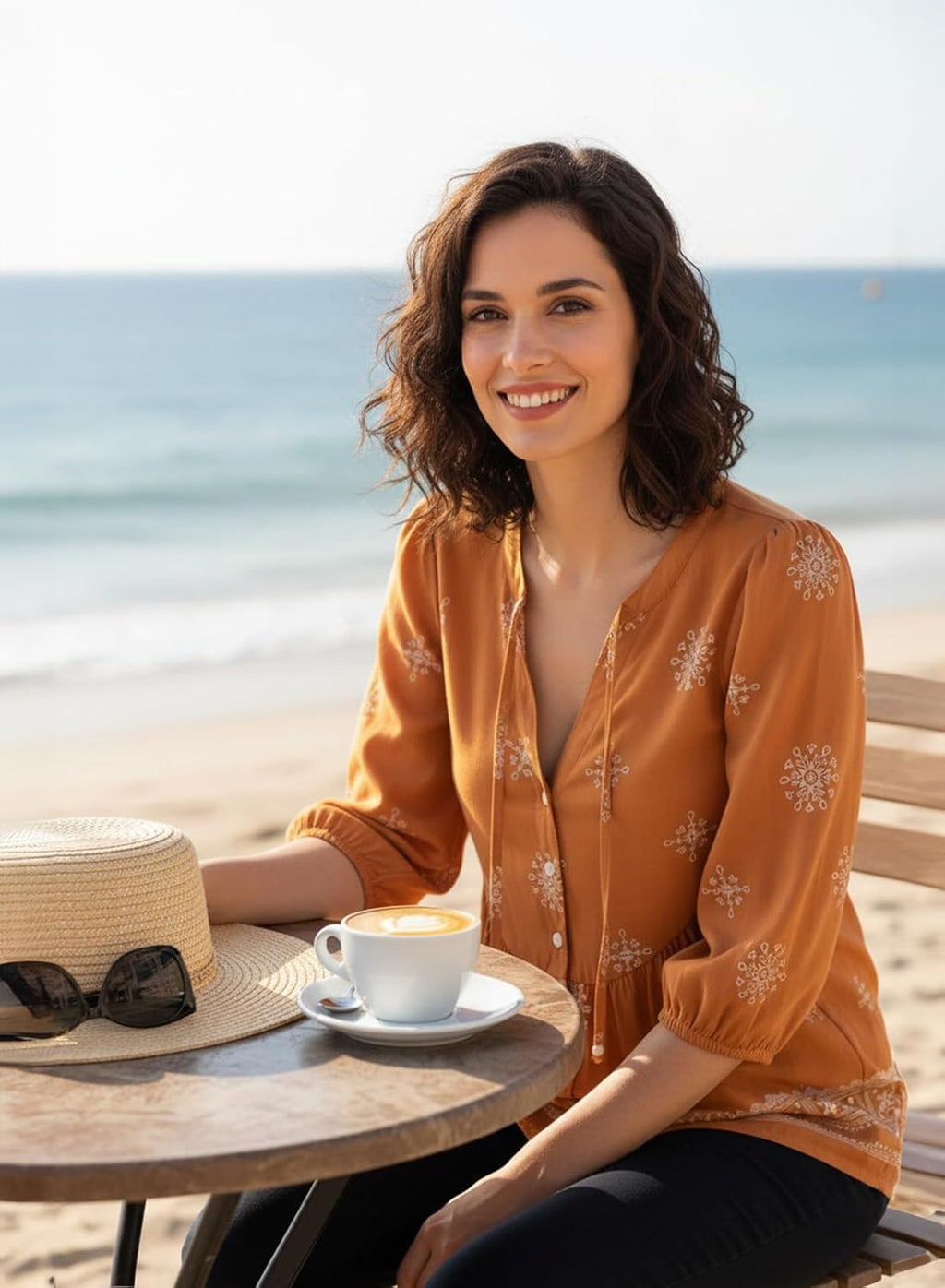 Serena Blouse Femme – Floral Bohème, Col en V, Peplum Babydoll, Chic Décontracté