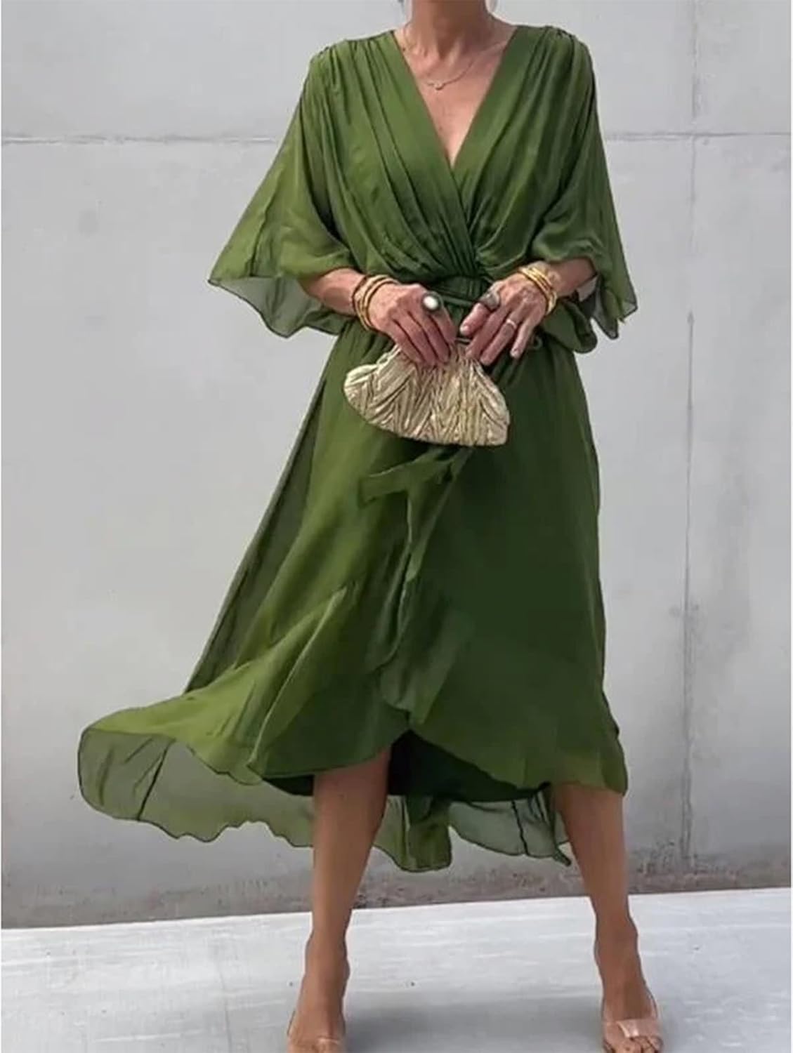 Alessia Vestido Elegante para Mujer – Vestido Maxi con Escote en V y Cintura Alta