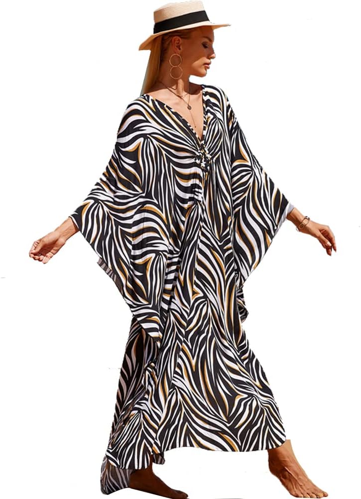 Isabella Caftano Maxi pour Femme – Robe Bohème de Plage avec Décolleté V