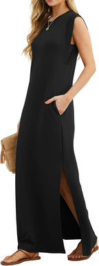 Charlotte Abito Maxi Donna – Vestito Elegante Senza Maniche con Spacco e Tasche