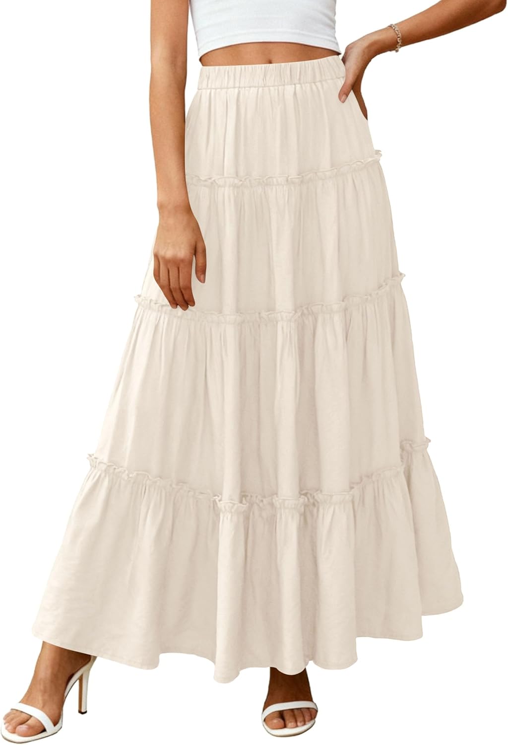 Jupe Layza Donna Maxi – Jupe Longue Bohème à Volants avec Taille Haute Élastiquée