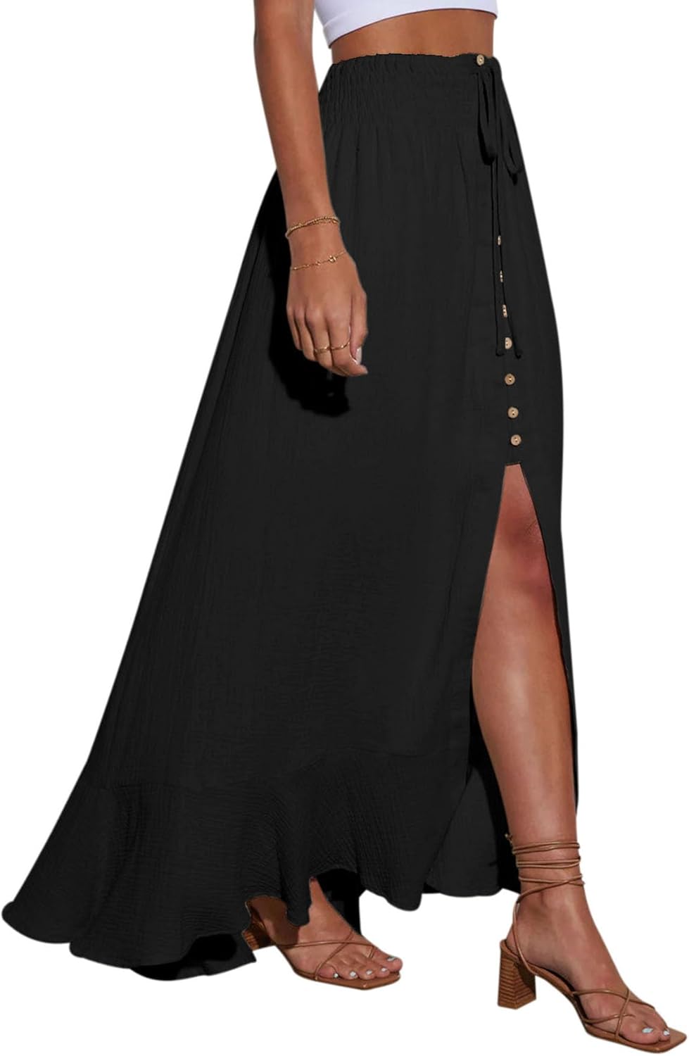 Jupe Mayen Donna – Jupe Maxi d'Été avec Boutons et Fente Frontale