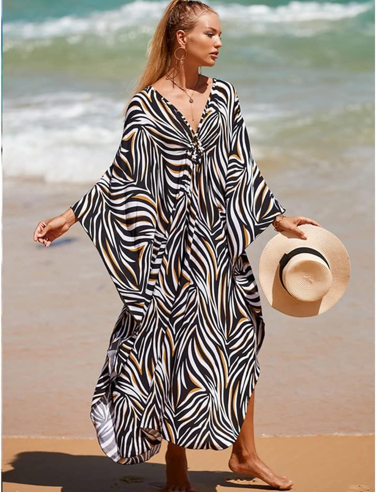 Isabella Caftano Maxi pour Femme – Robe Bohème de Plage avec Décolleté V