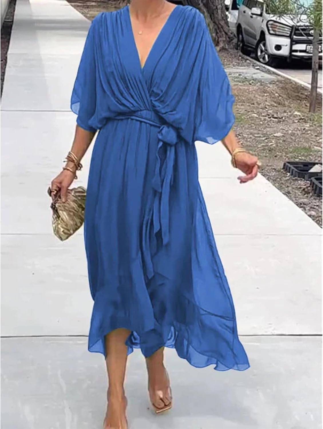 Alessia Vestido Elegante para Mujer – Vestido Maxi con Escote en V y Cintura Alta