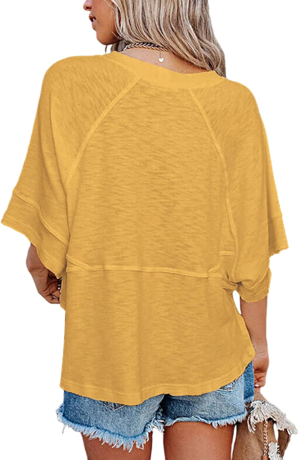 Elena T-shirt Femme d'Été – Manches Chauve-Souris, Col Rond, Oversize Décontracté