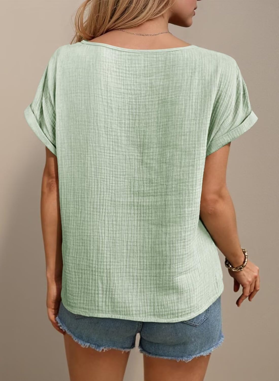 Aurora Pull Femme – Col Rond, Crochet Ajouté, Manches Courtes, Casual Élégant