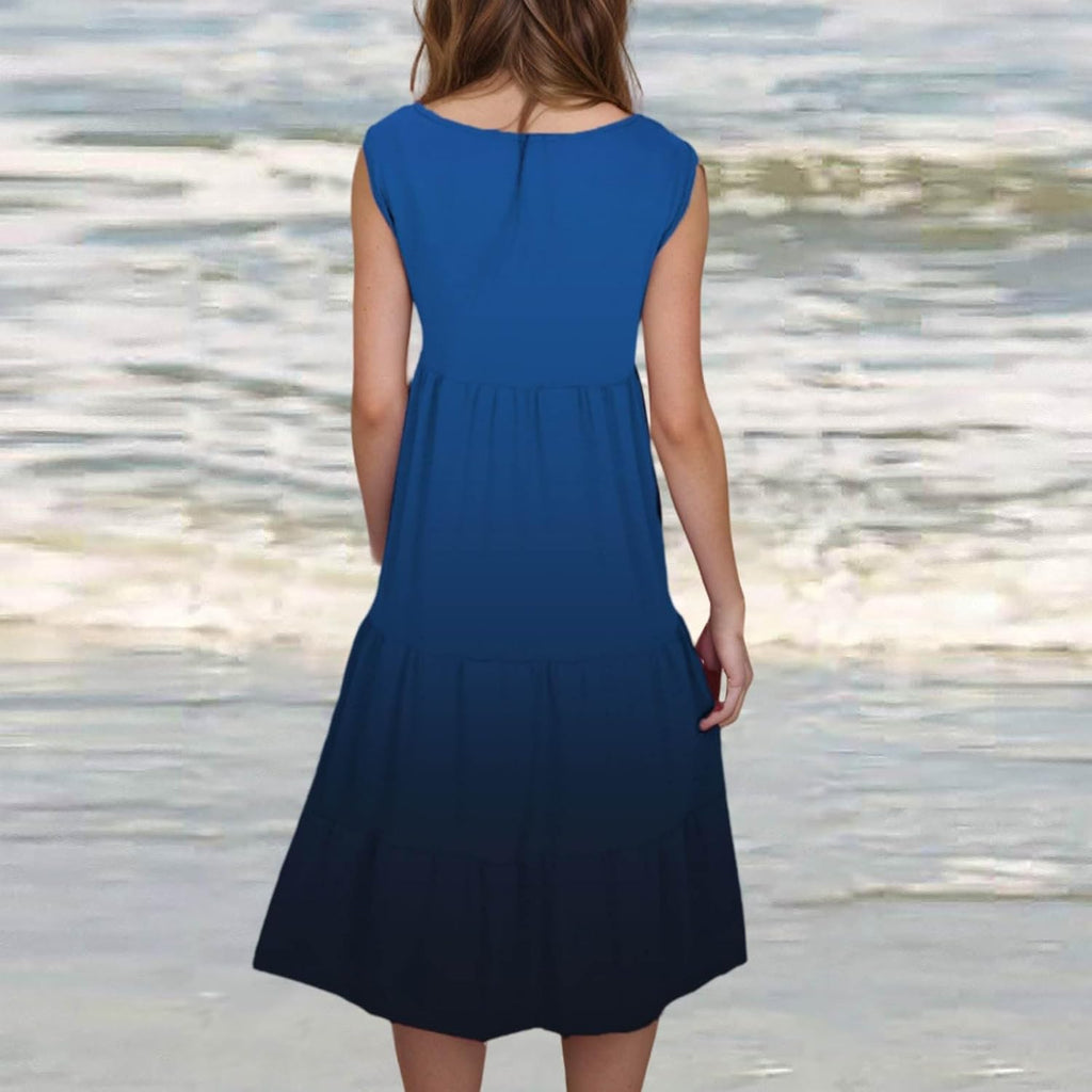 Robe midi bohème pour femme Marta – Robe d'été plissée sans manches grande taille