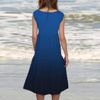Robe midi bohème pour femme Marta – Robe d'été plissée sans manches grande taille