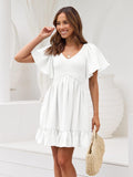 Mani Vestido Mujer Mini – Escote en V, Mangas Flutter, Fruncido, Bolsillos Verano Chic