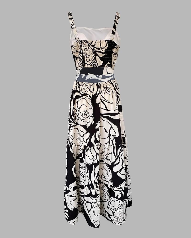 Giulia Abito Maxi Boho Donna – Scollo Quadrato, Cut-Out, Floreale A-Line Estivo
