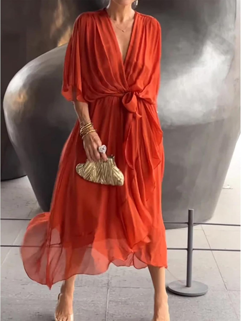 Alessia Vestido Elegante para Mujer – Vestido Maxi con Escote en V y Cintura Alta