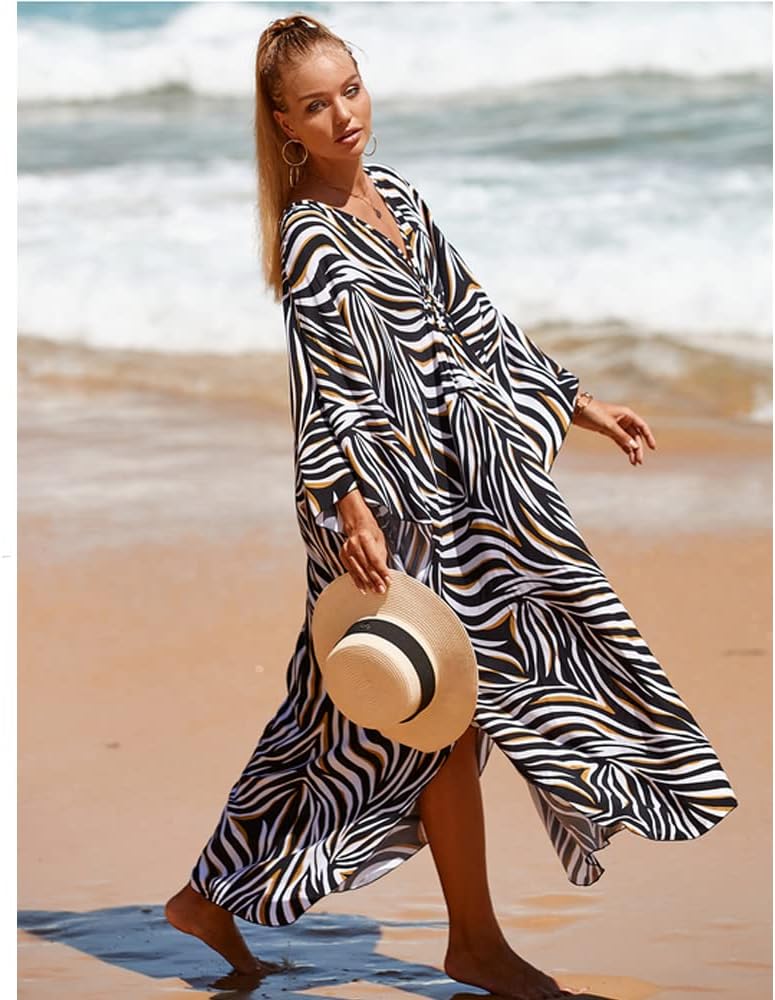 Isabella Caftano Maxi pour Femme – Robe Bohème de Plage avec Décolleté V