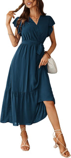 Valentina Robe Bohème pour Femme – Robe Maxi Fleurie avec Col en V et Ceinture