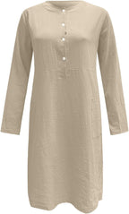 Giulia Robe bohème en lin pour femme – Robe décontractée mi-longue avec boutons et poches