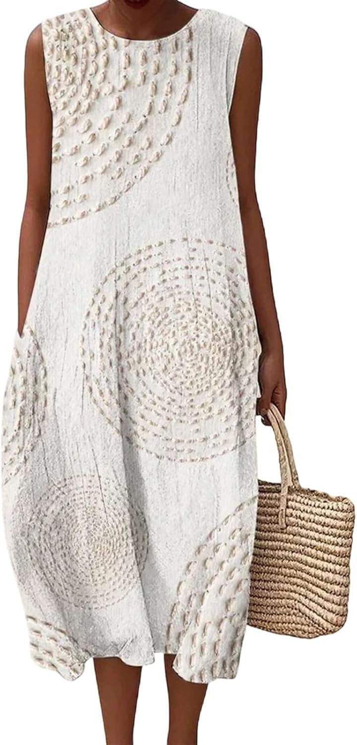 Aurora Robe Maxi en Lin pour Femme – Robe d'Été Sans Manches avec Poches