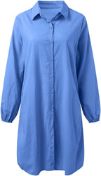 Giada Vestido Camisa para Mujer – Vestido Maxi Casual de Algodón y Lino con Cuello