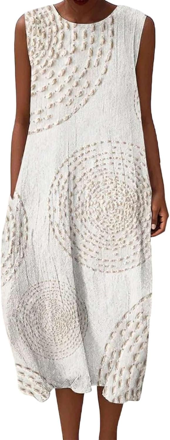 Aurora Robe Maxi en Lin pour Femme – Robe d'Été Sans Manches avec Poches
