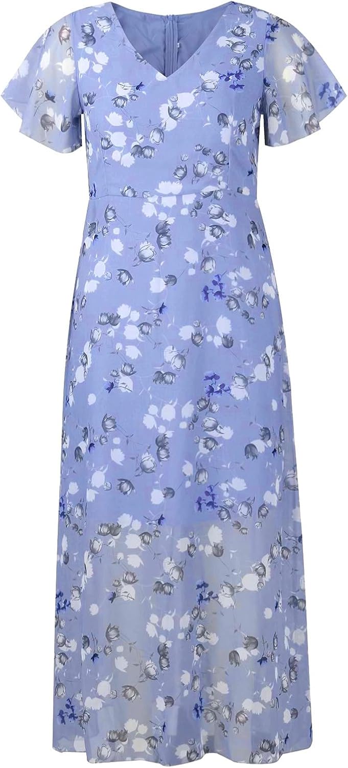 Giulia Robe Femme Maxi Florale – Col en V, Manches Volantées Bohème Élégante d'Été