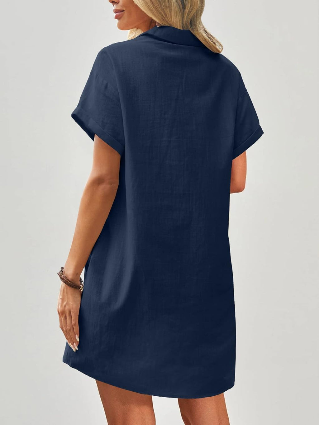 Hayne Robe Femme Coton Lin – Manches Courtes, Boutons, Poches Décontractée Estivale